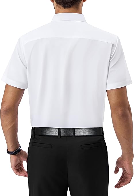 男款短袖正裝襯衫 一般版型彈力抗皺鈕扣襯衫