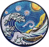 刺繡鐵貼布 日本大波紋貼布 神奈川縣徽章縫 貼花DIY配件